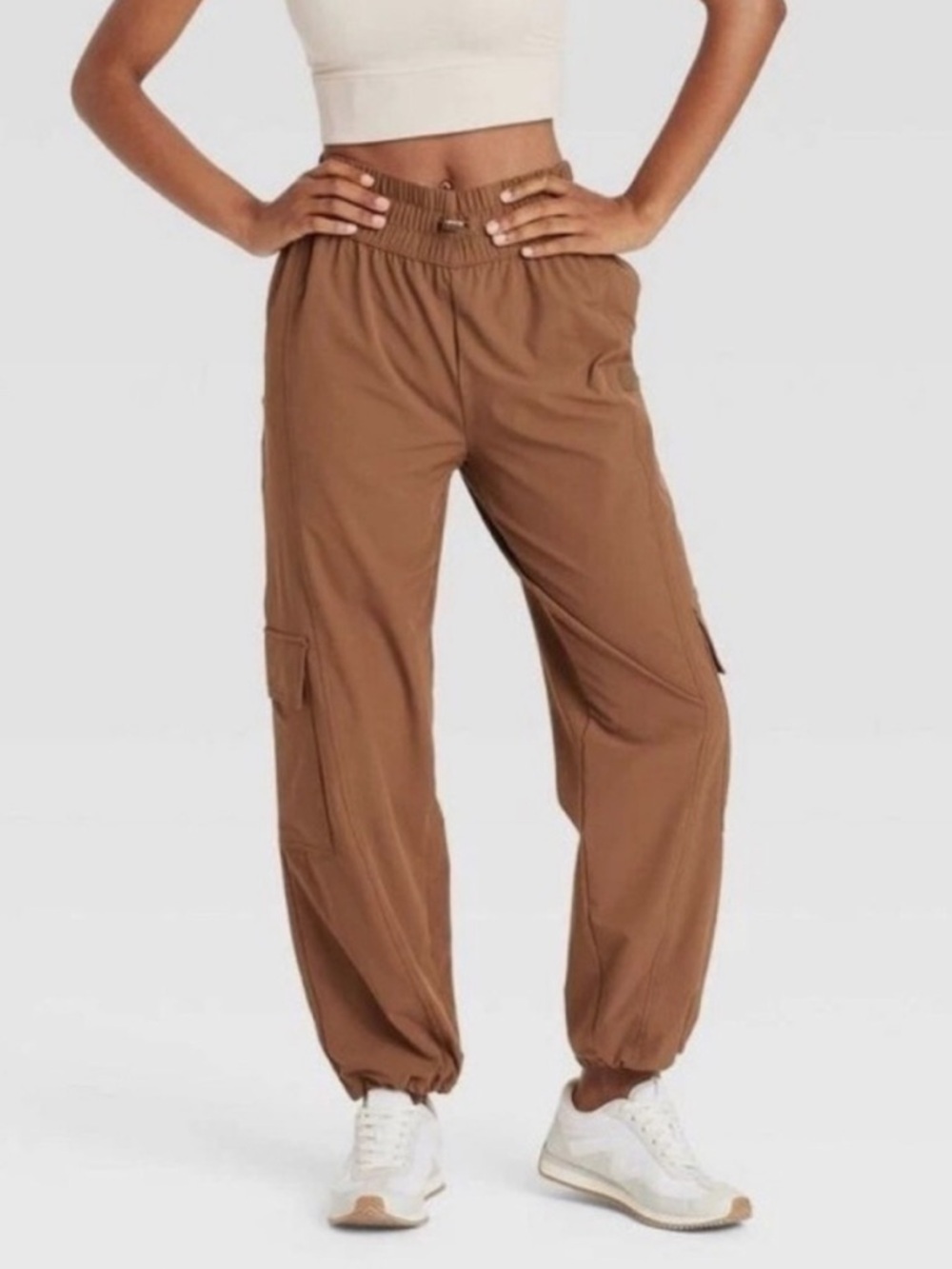 JoyLab Mid Rise Woven Cinched Pants Mocha Brown Cargo jogger active M